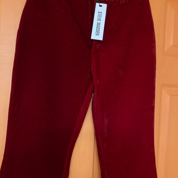 NWT Steve Madden Red/Burgundy Velvet Flared Pants Sz XS - Picture 3 of 5